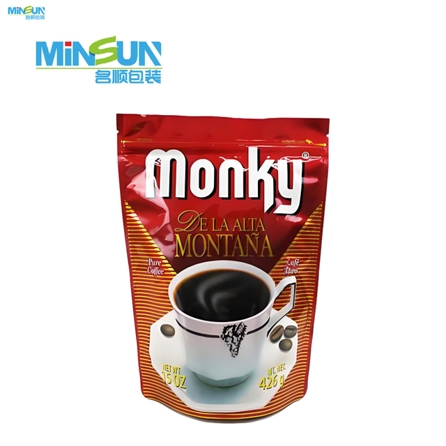 Red and gold Monky coffee packaging pouch, pure high mountain coffee, 426g