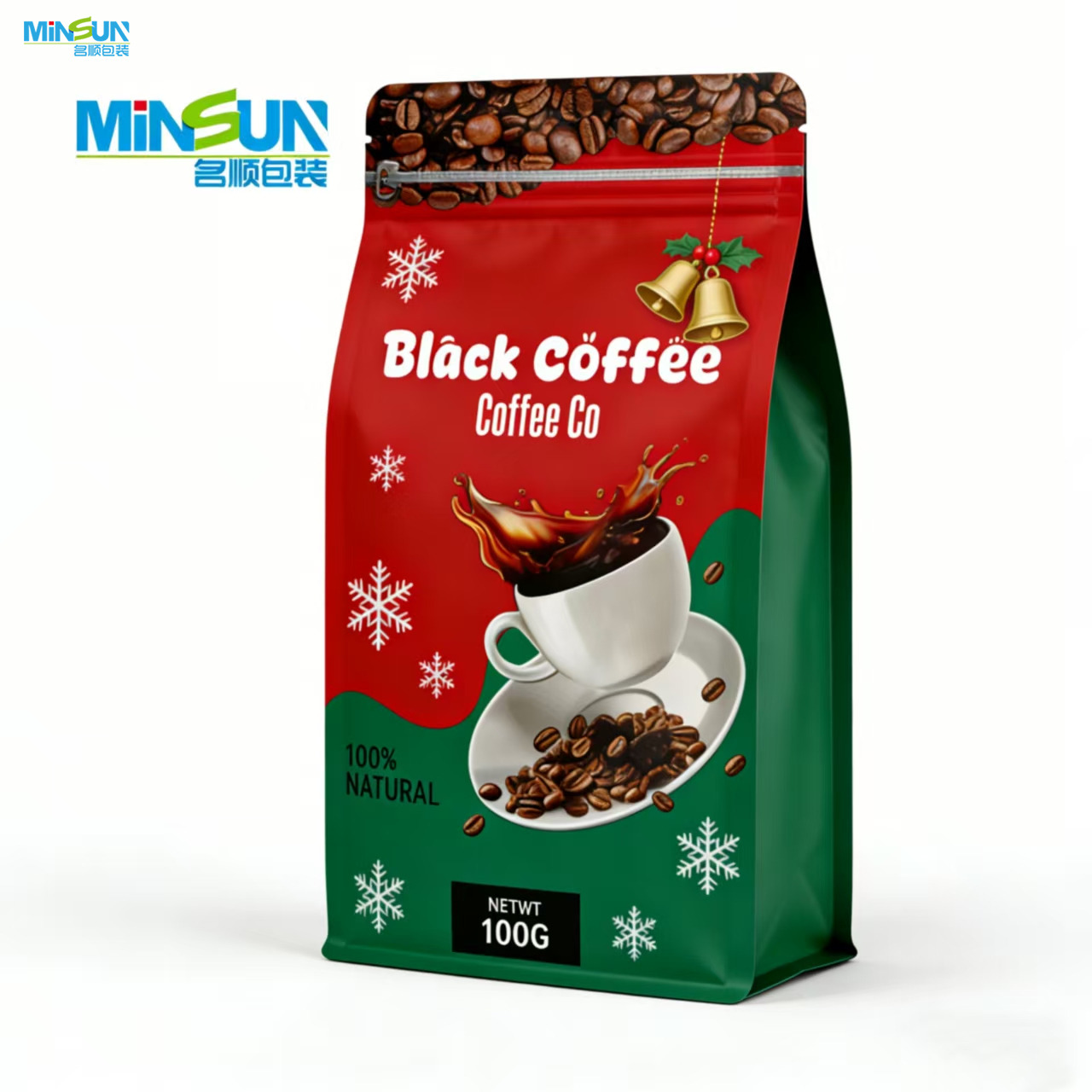 Manufacturer Wholesale China Festive High Barrier Coffee Bean Eight Side Seal Bag