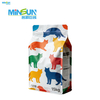 A 15kg pet food pouch with multicolored cat silhouettes, white background, and resealable zipper.