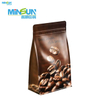 Coffee packaging bag with dynamic coffee bean imagery, upright design, and gusseted bottom for freshness