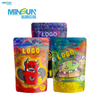 Three resealable pouches with bold cartoon artwork and 