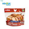Family-size roast chicken pouch with clear window, sliced chicken, and Australian origin badge.