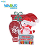 Colorful Christmas packaging bags with Santa design, bus shape, and transparent window